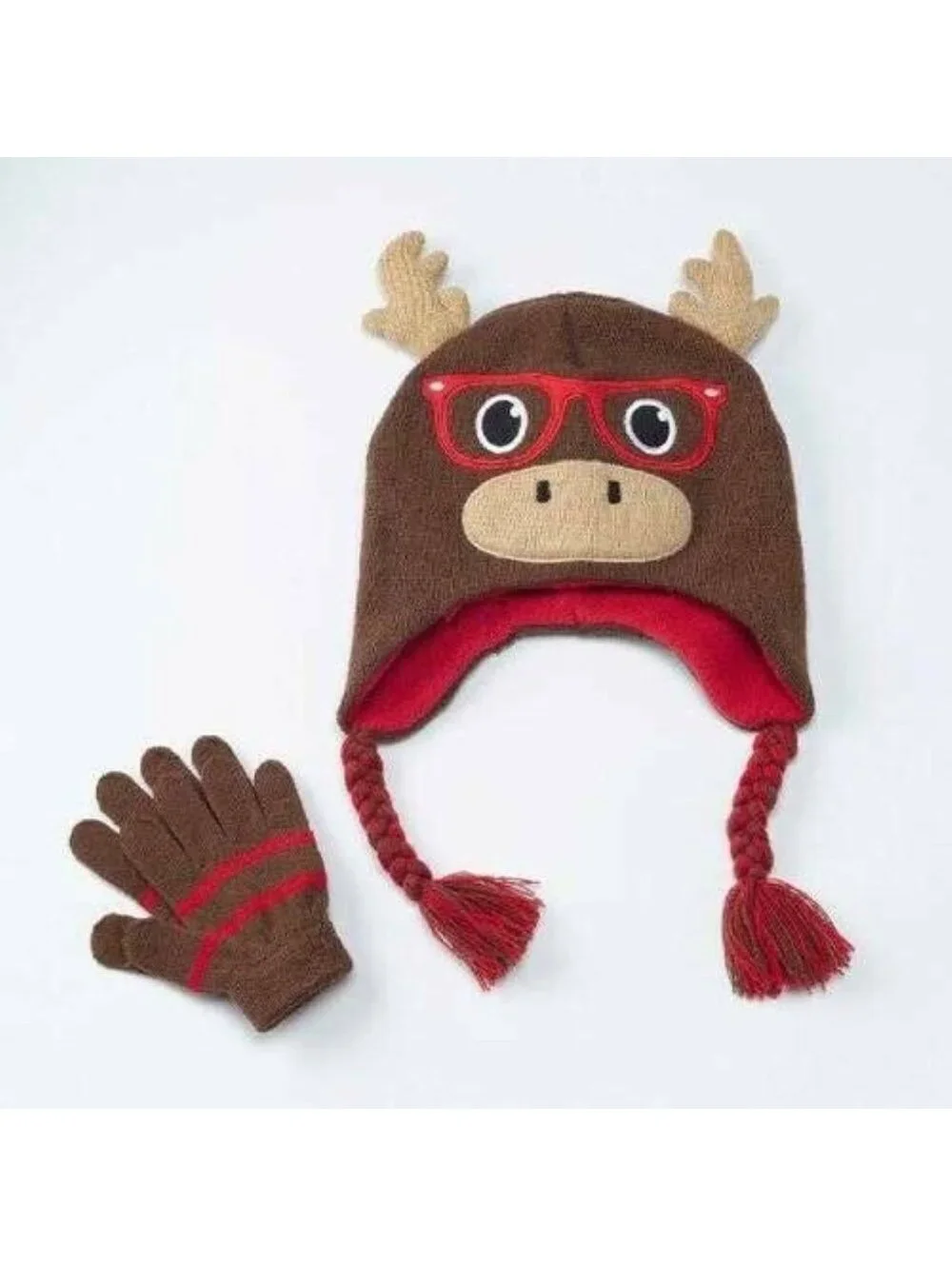 Moose Trapper Hat & Gloves Set OS Kids Brown Sunglasses Winter